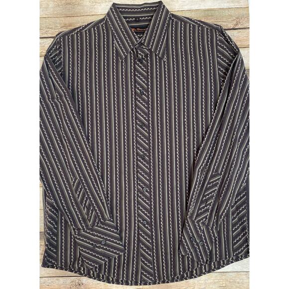 Ben Sherman Mens Size 4 (XL) Striped Long Sleeve Dress Shirt - Picture 1 of 10